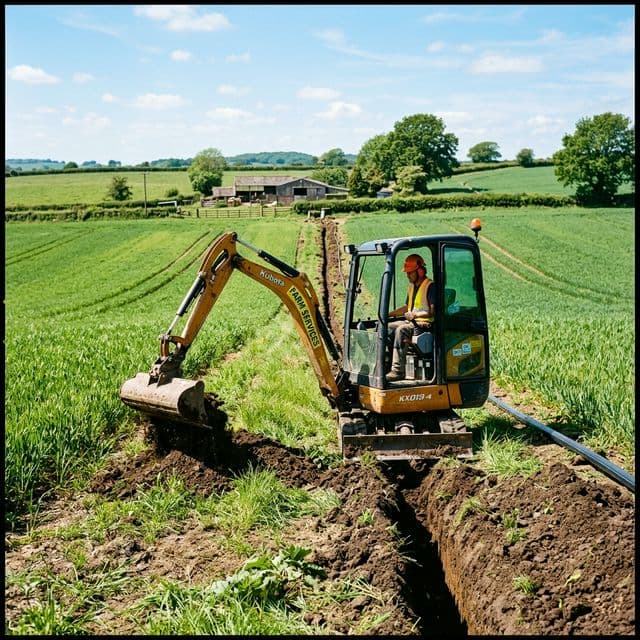 Sarı mini kepçe ile tarla setleme ve kanal açma