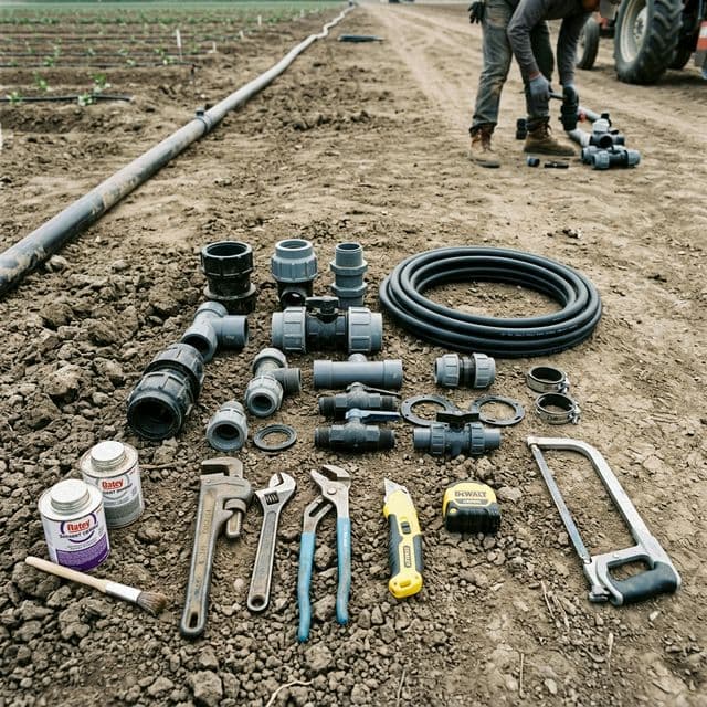 Arazide serili sulama boruları ve otomasyon hazırlığı